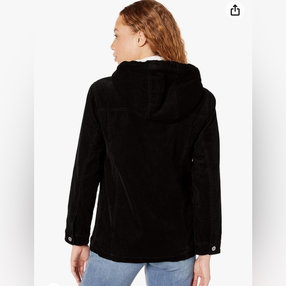 Levi's black Women's The Mia Corduroy Hooded Sherpa Trucker zip button Jacket - Picture 4 of 9
